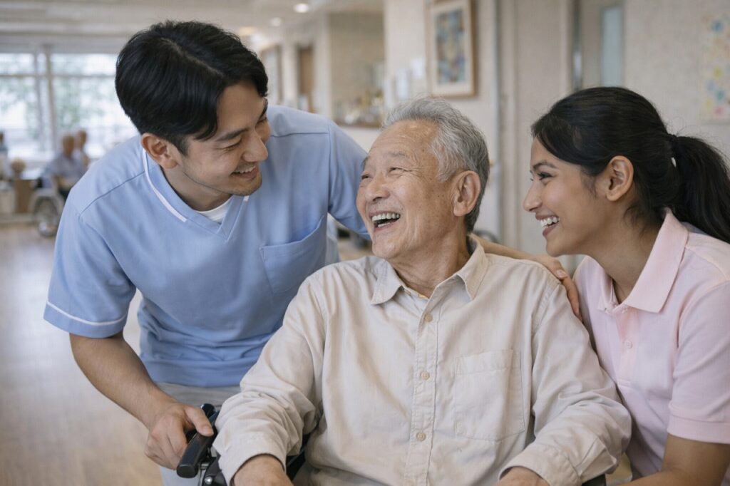 介護施設　高齢者　笑顔