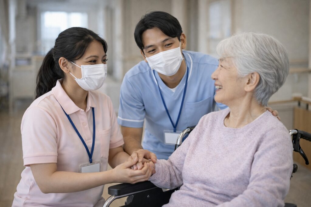 介護施設　高齢者　笑顔